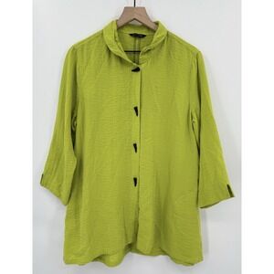 John Mark Shirt Womens Large Green Button Down Tunic‎ Top Wire Neck